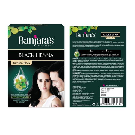 Banjaras Black Henna Powder Brazilian Black Rich Black Hair Color -54 G/ 1.9 Ounce