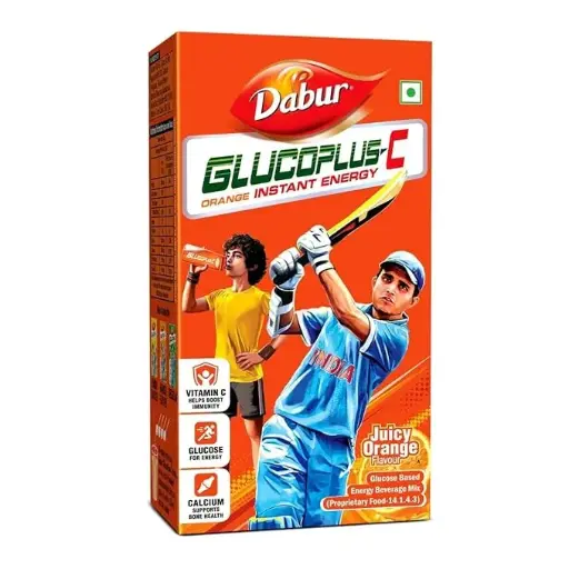 Dabur GlucoPlus-C Instant Glucose – Juicy Orange, 125 g