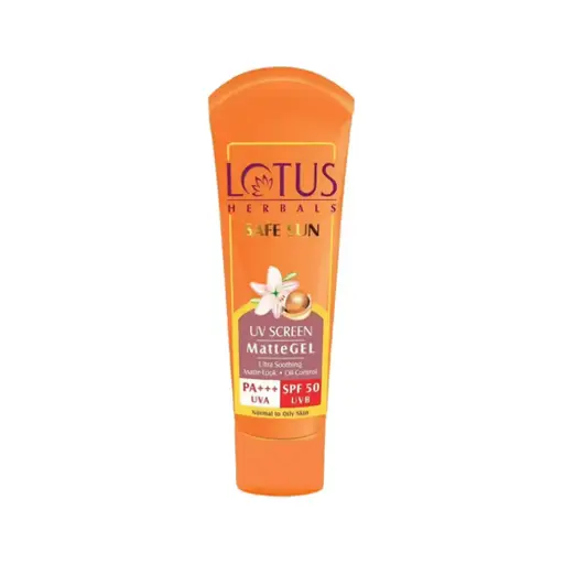 Lotus Herbal Safe Sun UV Screen Matte Gel Pa+++ Uva Spf Uvb Ultra Soothing Matte-Look Oil Control Paraben Free Normal To Dry Skin 15G 