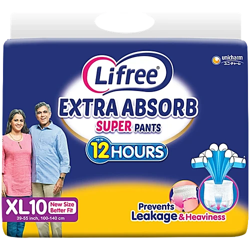 Lifree Super Extra Absorb Disposable Adult Diaper Pants - Unisex, XL, 10 pcs 