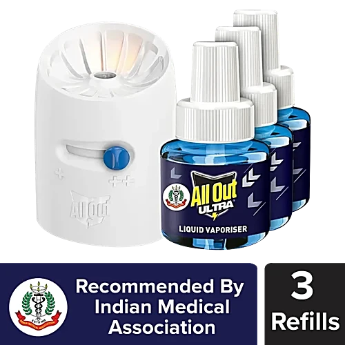 All Out Ultra Liquid Vaporizer Mosquito Repellent, 45 ml (Machine + 3 Refills)